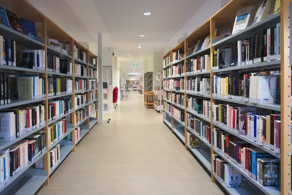 rangees de livres dans bibliotheque modulaire